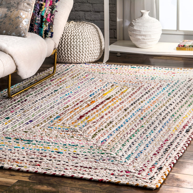 Trule Christie Striped Handmade Braided Cotton OffWhite Area Rug
